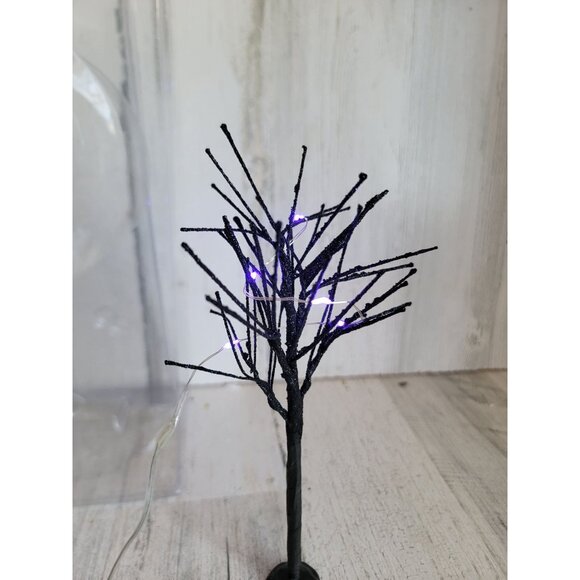 Black glitter tree light up Halloween Village accessory spooky - Picture 2 of 5